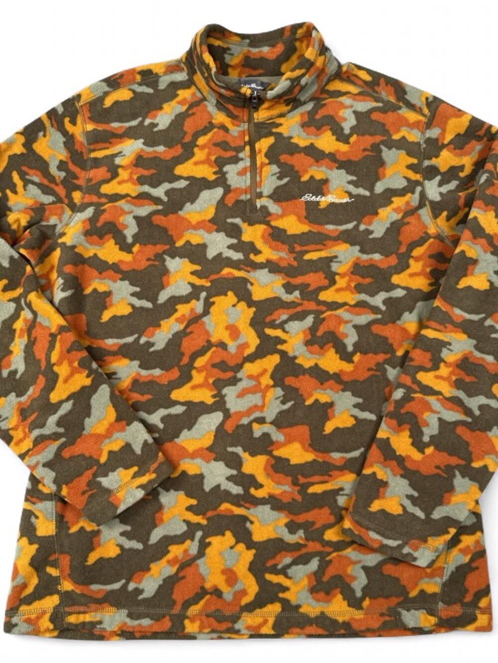 Eddie Bauer Men's L Fleece Pullover Quarter Zip Camo Brown Orange